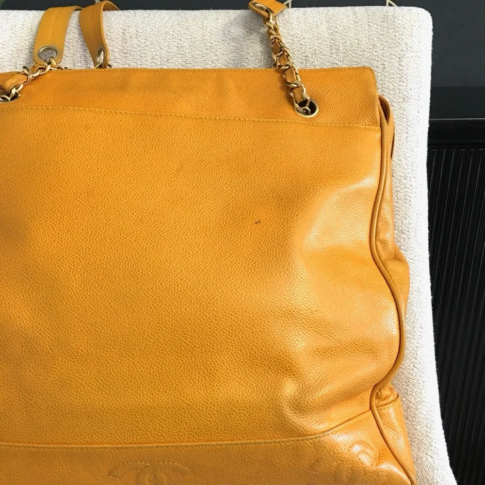 Authentic CHANEL large yellow caviar leather executive tote